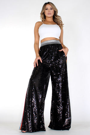 Sequin design full length high waisted pant flare pants