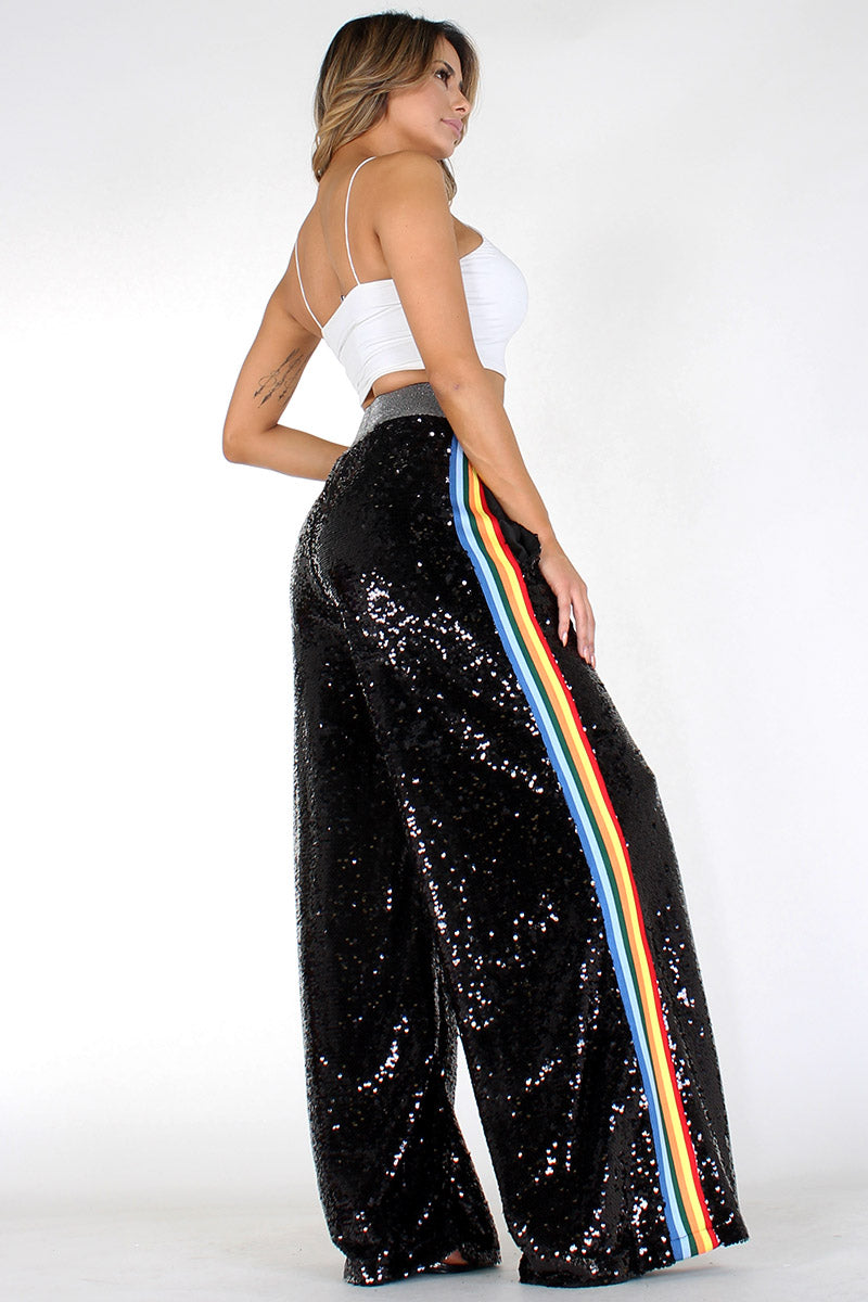 Sequin design full length high waisted pant flare pants