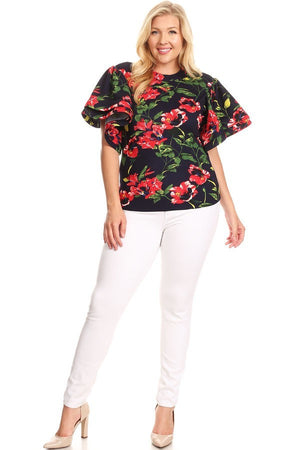 Floral printed short sleeve with exaggerated sleeves